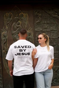 Saved By Jesus Oversize Unisex majica – Bijela