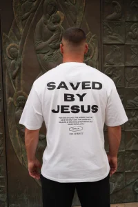 Saved By Jesus Oversize Unisex majica – Bijela